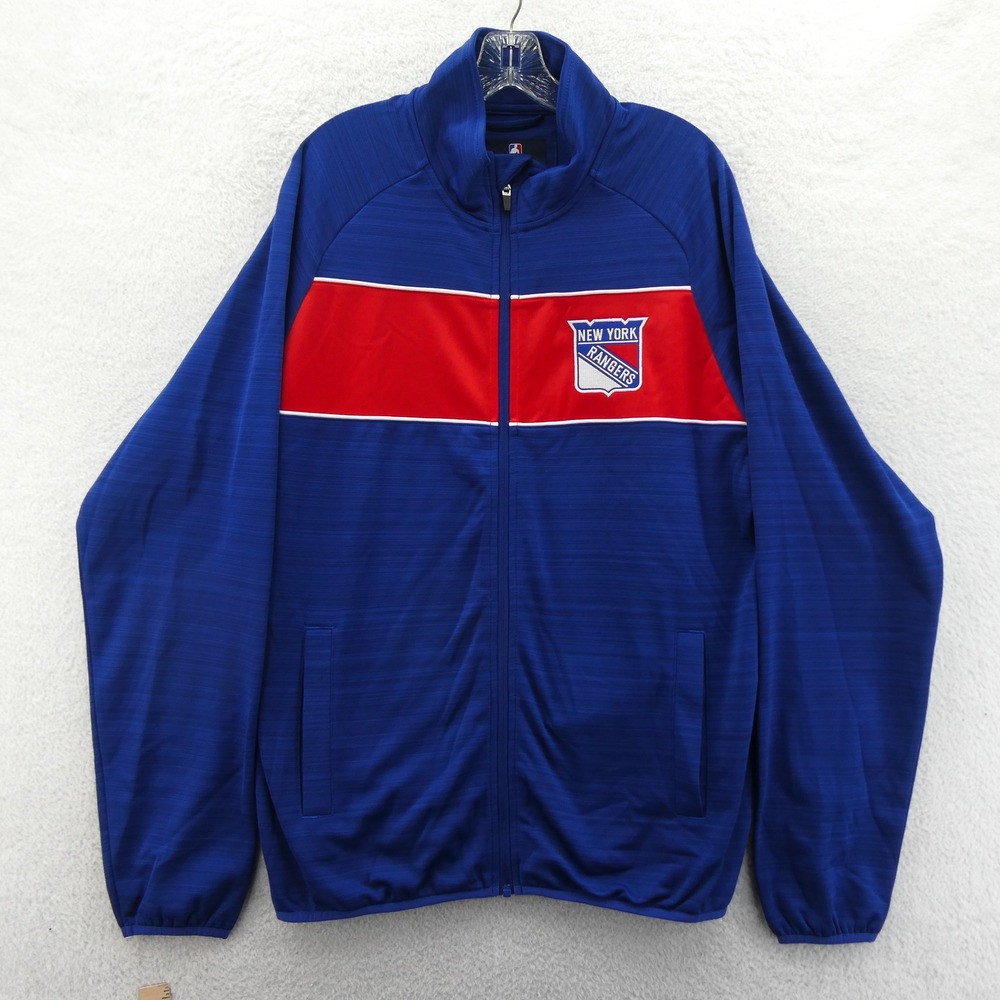 G-III Jacket Mens Large New York Rangers Blue Red Full Zip Track Carl Banks NHL